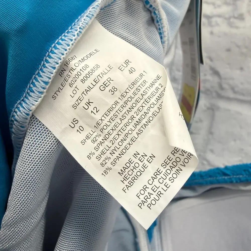 Swim Solutions One Piece Flyaway Slimming Swimsuit Teal Blue Size 10 Crochet New - Picture 8 of 8